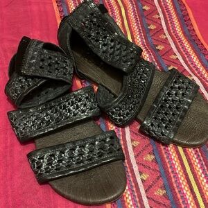 Black Woven Strap Slide Sandals